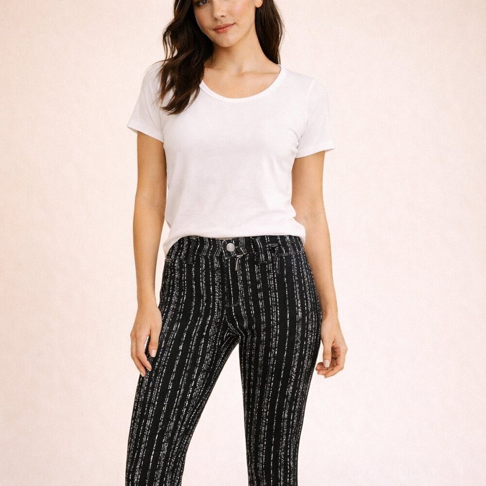 Rag & Bone Barcode Print Jeans 24 Black White Skinny Stretch NWT USA